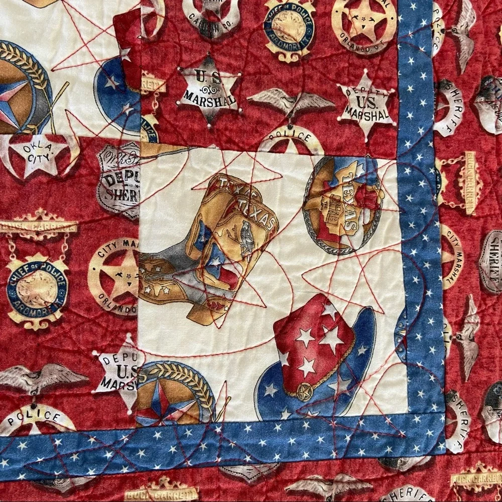 Western 35” Quilt Americana Throw Blanket Police Marshall Sheriff Themed Cowboy
